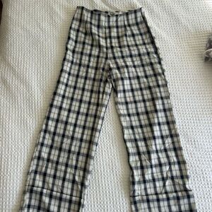 Princess Polly Cream and Black Plaid Straight Leg Pant